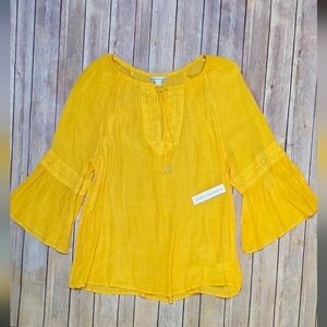 Yellow Lace-Trimmed Women's Top
